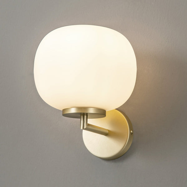 Milton Small Oval Ball Wall Light in Satin Gold & Frosted White Shade