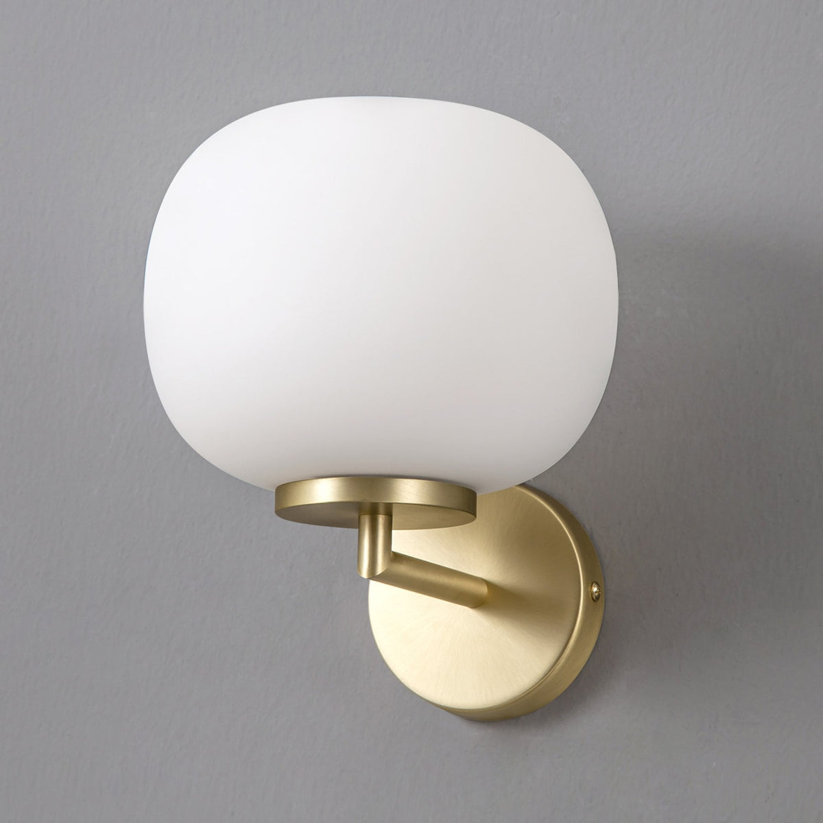 Milton Small Oval Ball Wall Light in Satin Gold & Frosted White Shade