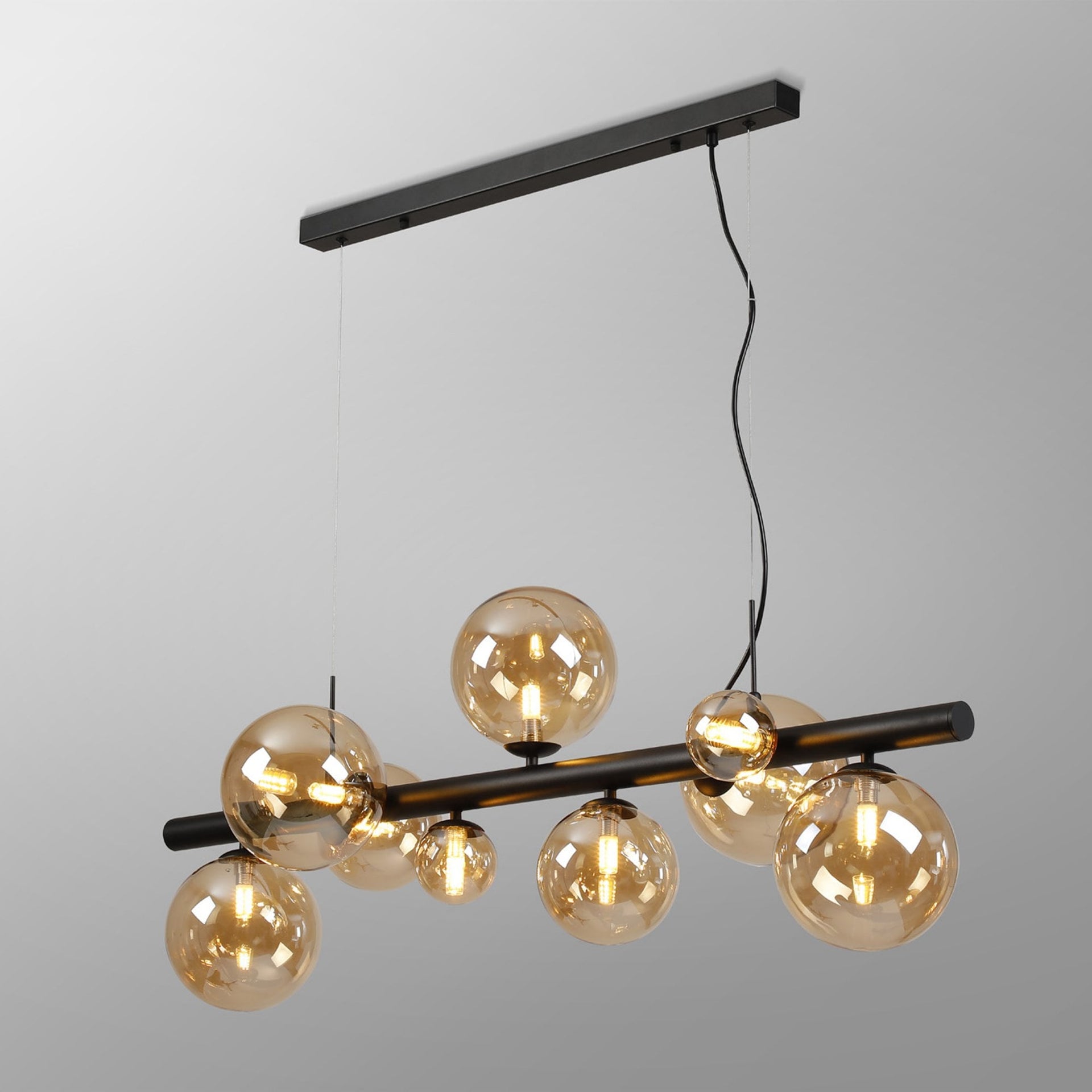 Shute 9lt Linear Pendant Satin & Amber Plated Glass