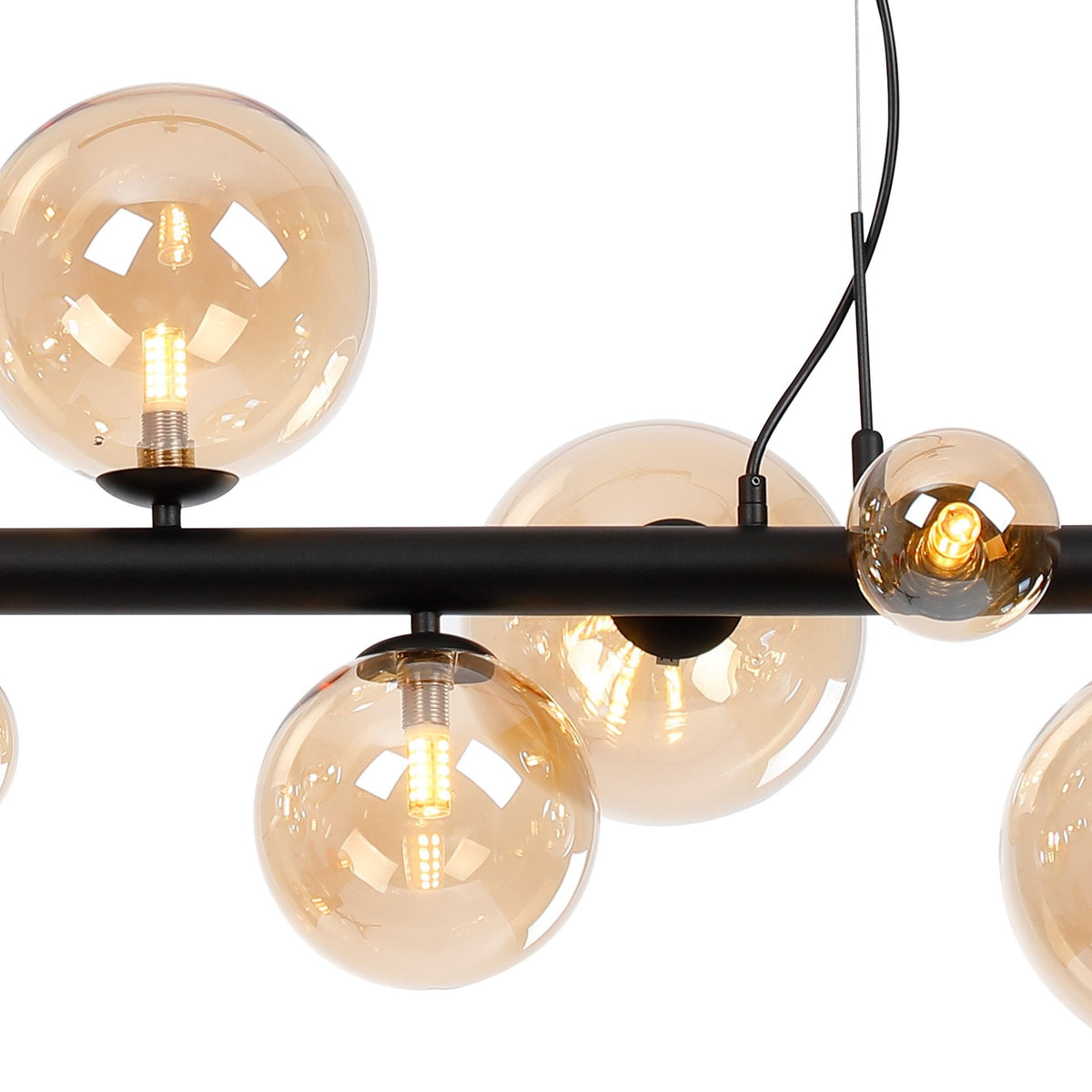 Shute 9lt Linear Pendant in Satin Black & Amber Plated Glass