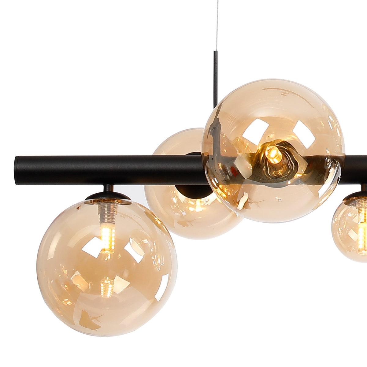 Shute 9lt Linear Pendant in Satin Black & Amber Plated Glass