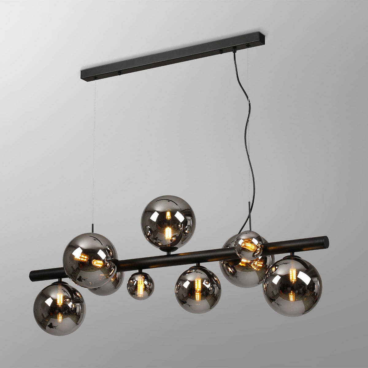 Shute 9lt Linear Pendant Satin & Chrome Plated Glass