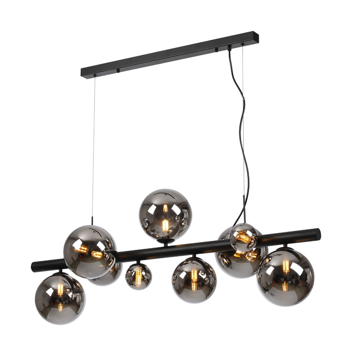 Shute 9lt Linear Pendant in Satin Black & Chrome Plated Glass