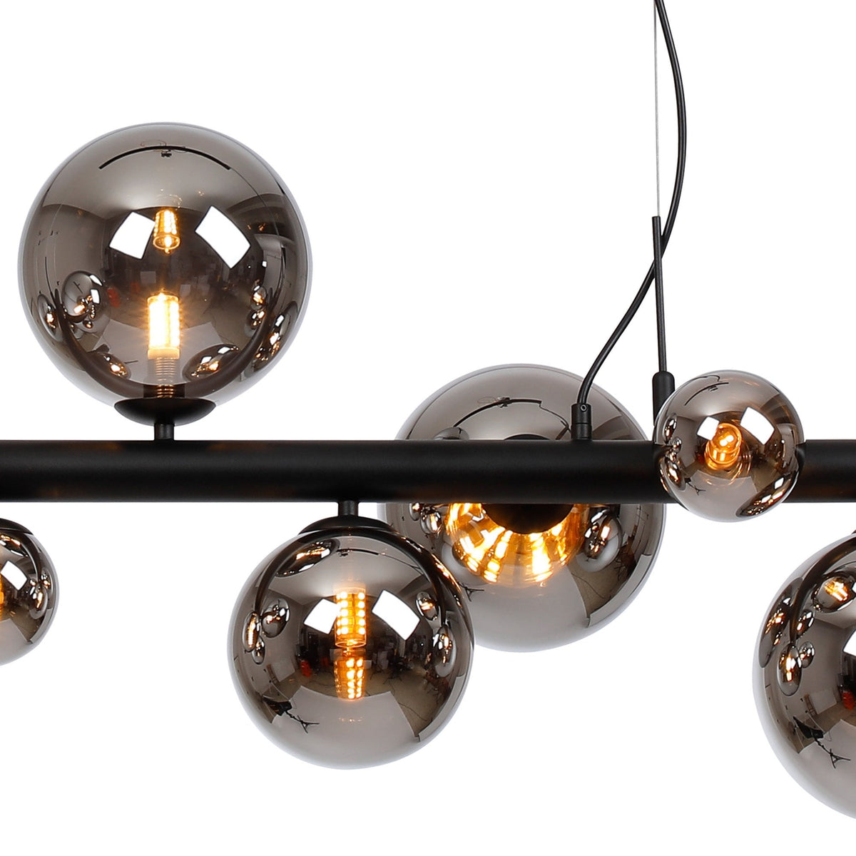 Shute 9lt Linear Pendant in Satin Black & Chrome Plated Glass