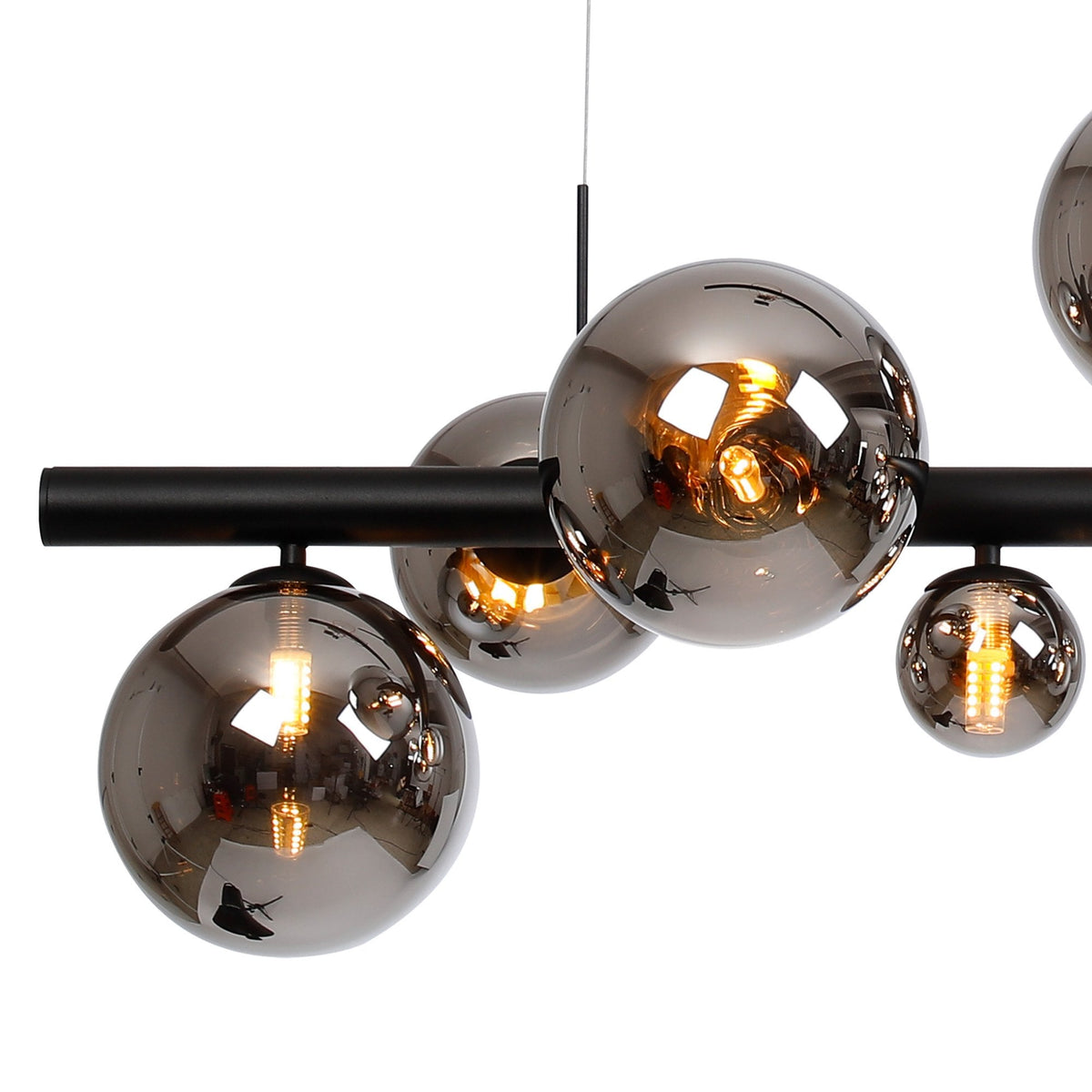 Shute 9lt Linear Pendant in Satin Black & Chrome Plated Glass