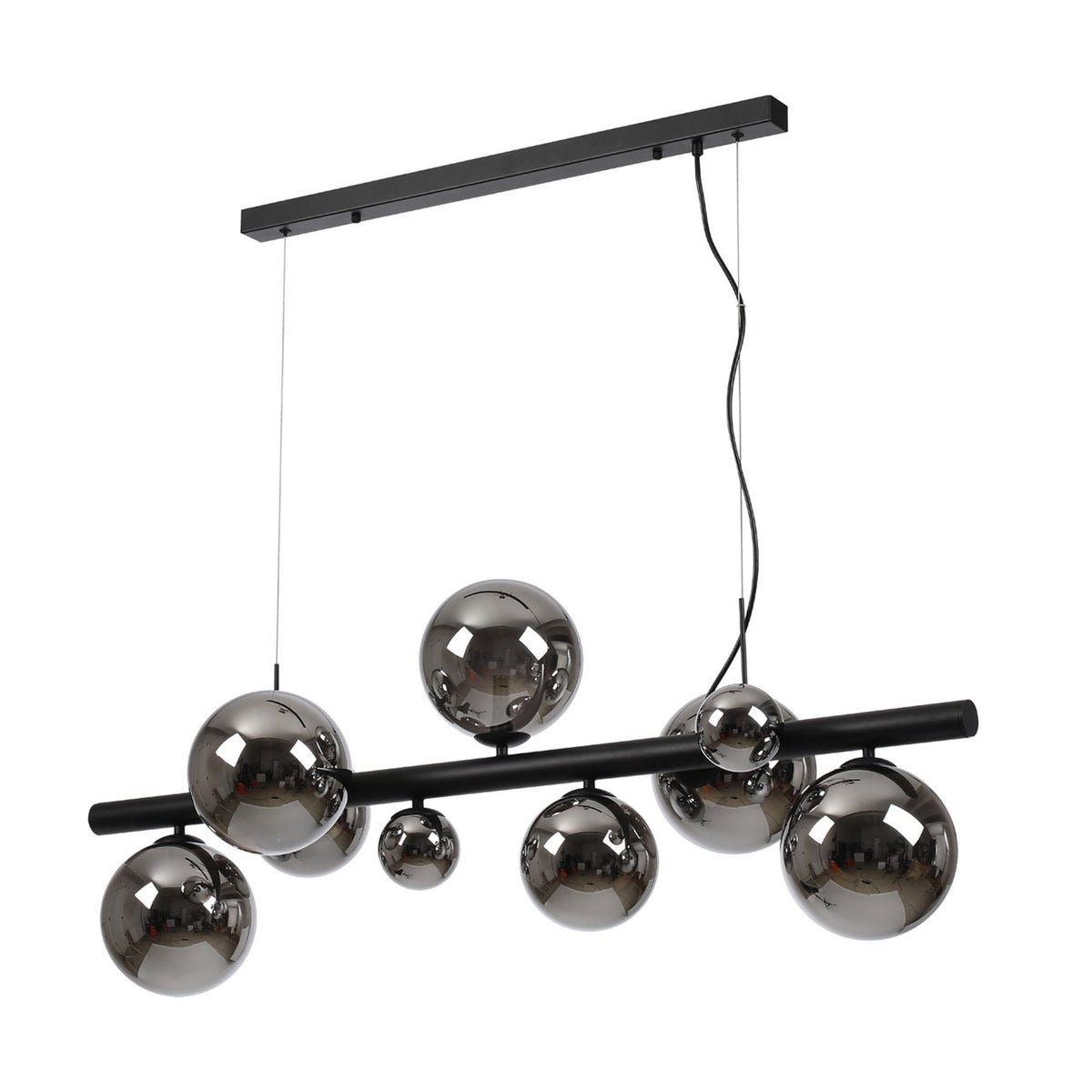 Shute 9lt Linear Pendant in Satin Black & Chrome Plated Glass