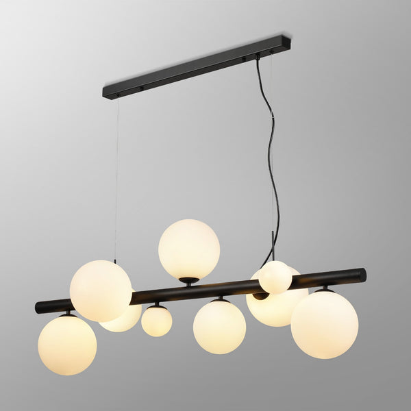 Shute 9lt Linear Pendant in Satin Black & Opal Glass