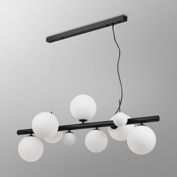 Shute 9lt Linear Pendant in Satin Black & Opal Glass