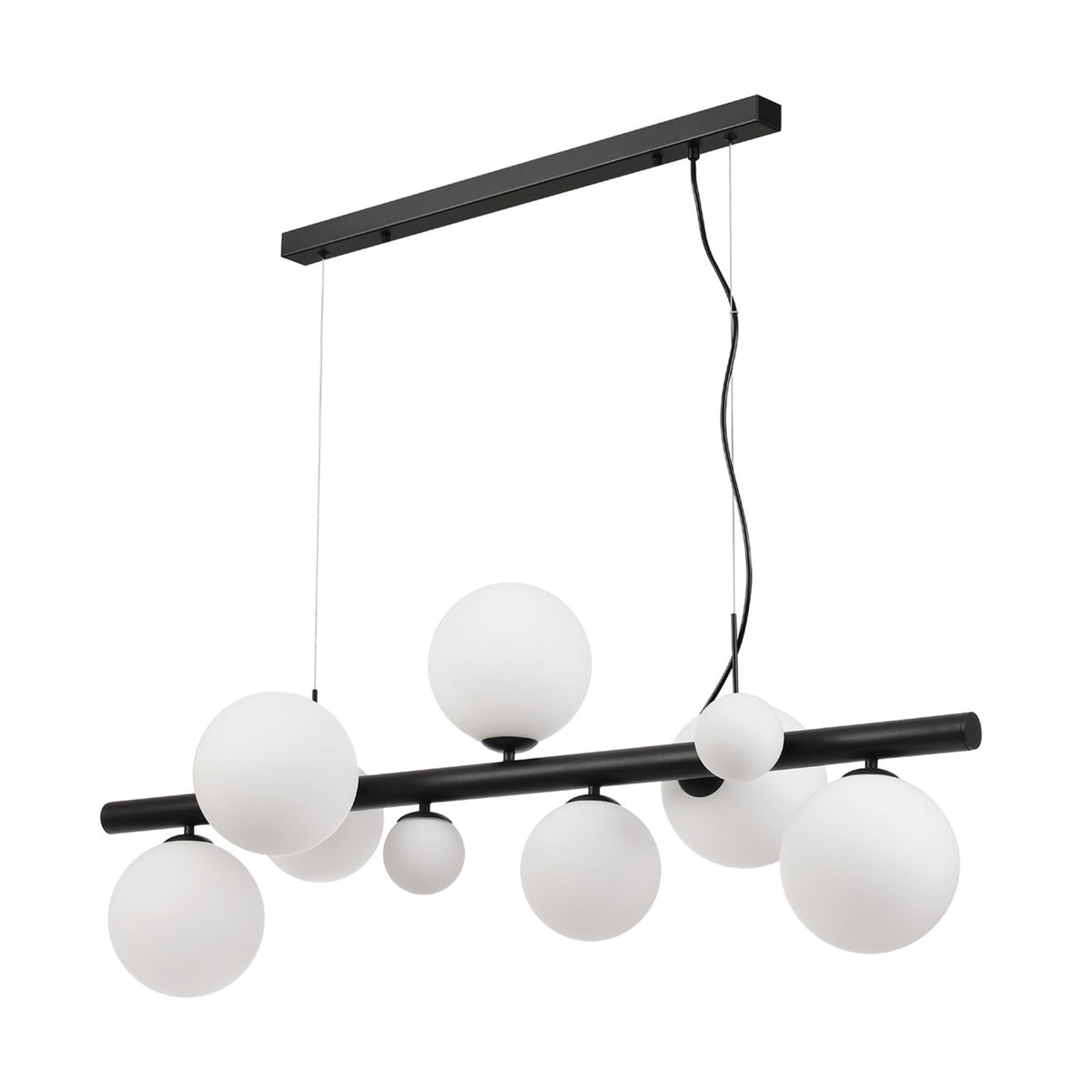 Shute 9lt Linear Pendant in Satin Black & Opal Glass