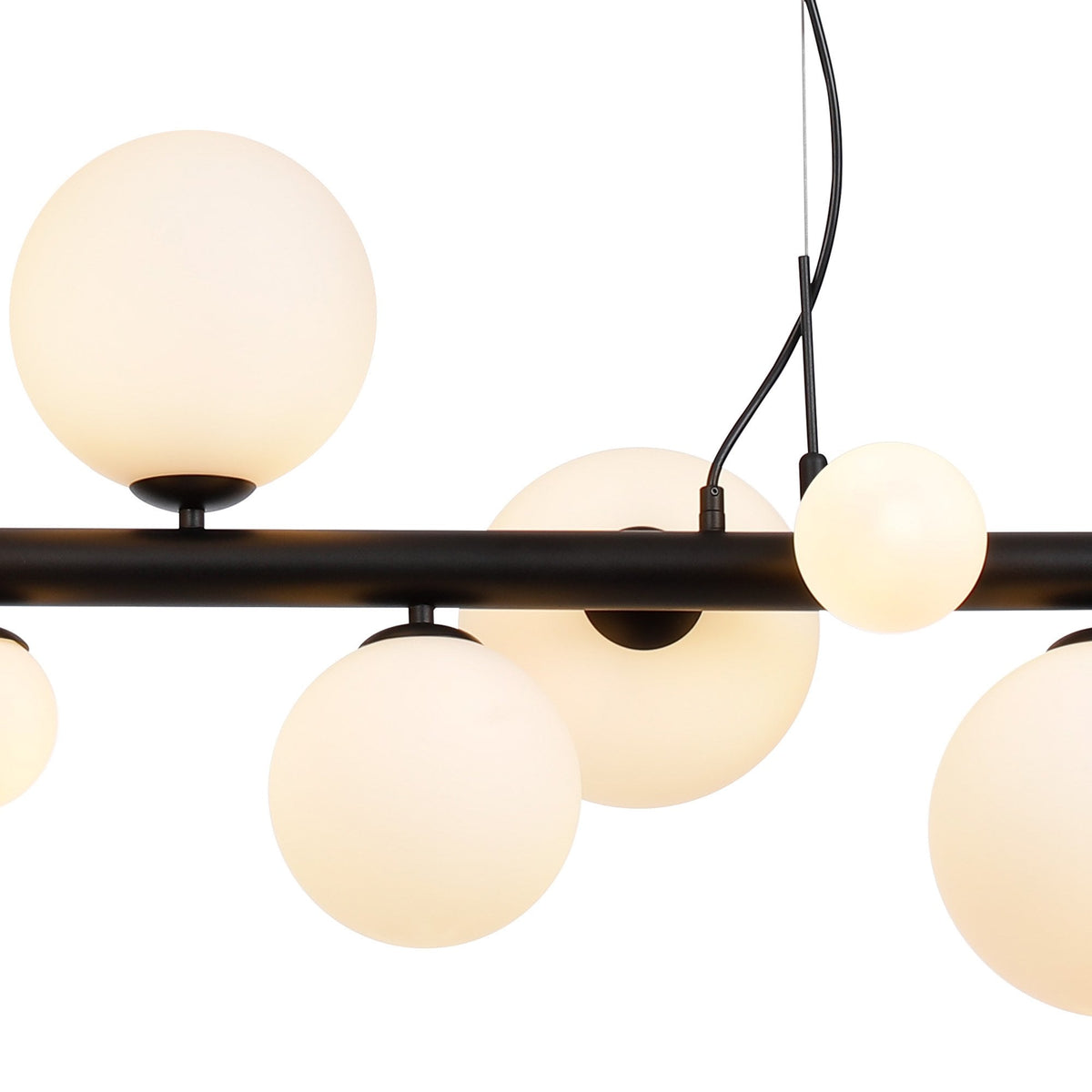 Shute 9lt Linear Pendant in Satin Black & Opal Glass