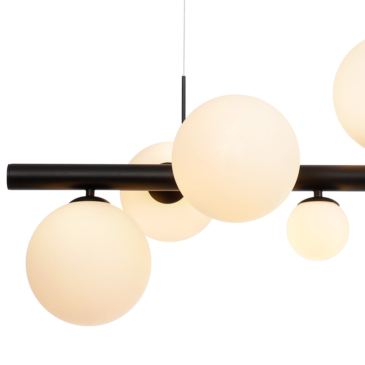Shute 9lt Linear Pendant in Satin Black & Opal Glass