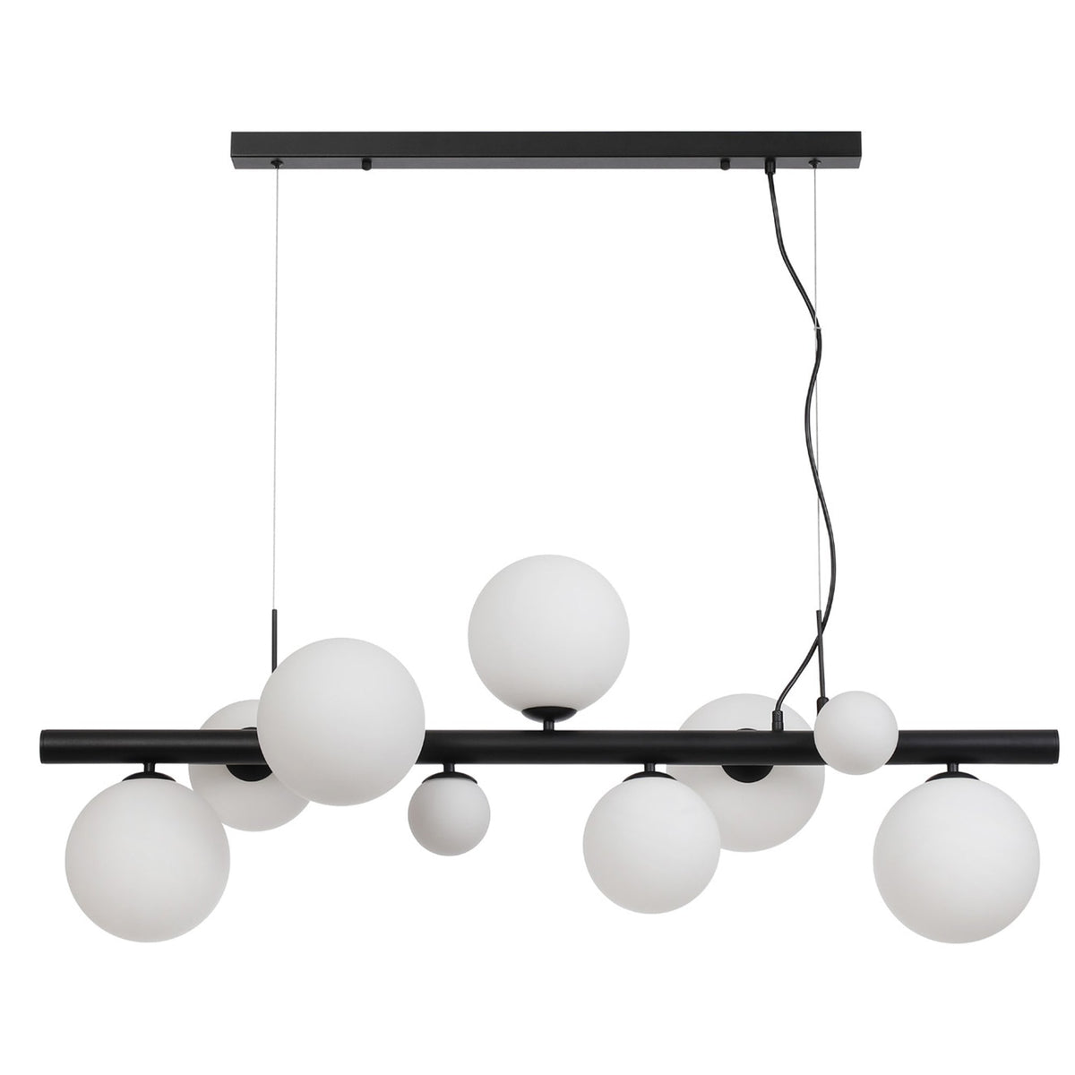 Shute 9lt Linear Pendant in Satin Black & Opal Glass