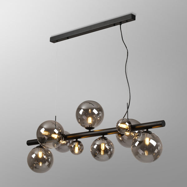 Shute 9lt Linear Pendant in Satin Black & Smoked Plated Glass