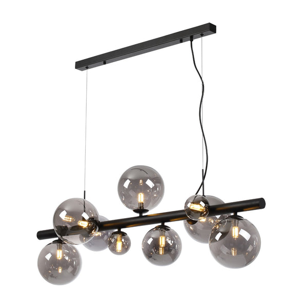 Shute 9lt Linear Pendant in Satin Black & Smoked Plated Glass