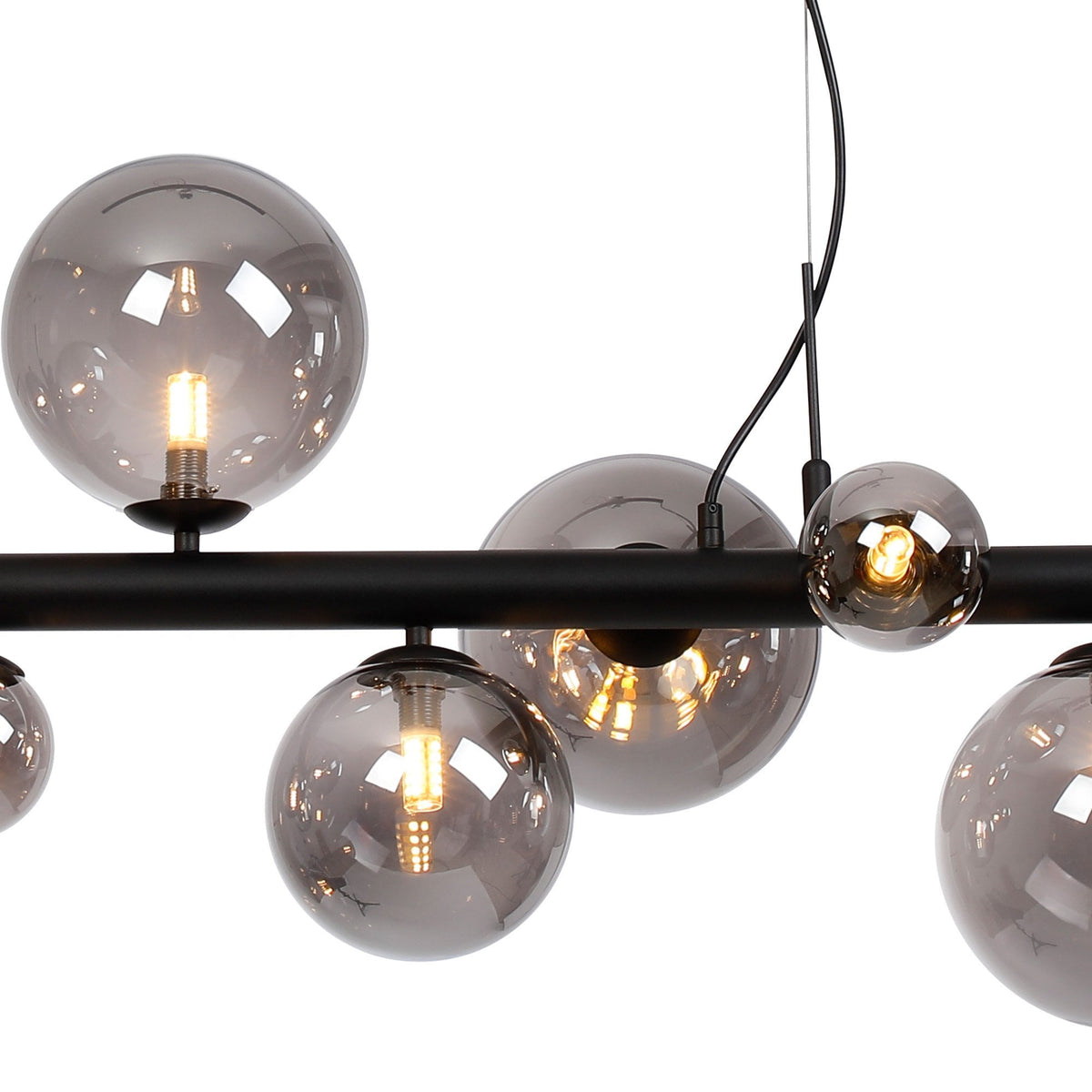 Shute 9lt Linear Pendant in Satin Black & Smoked Plated Glass