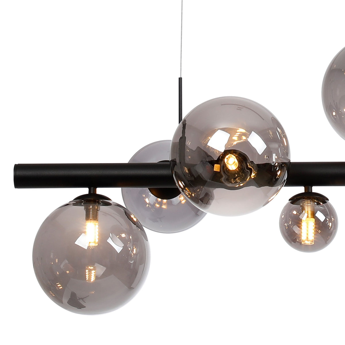 Shute 9lt Linear Pendant in Satin Black & Smoked Plated Glass