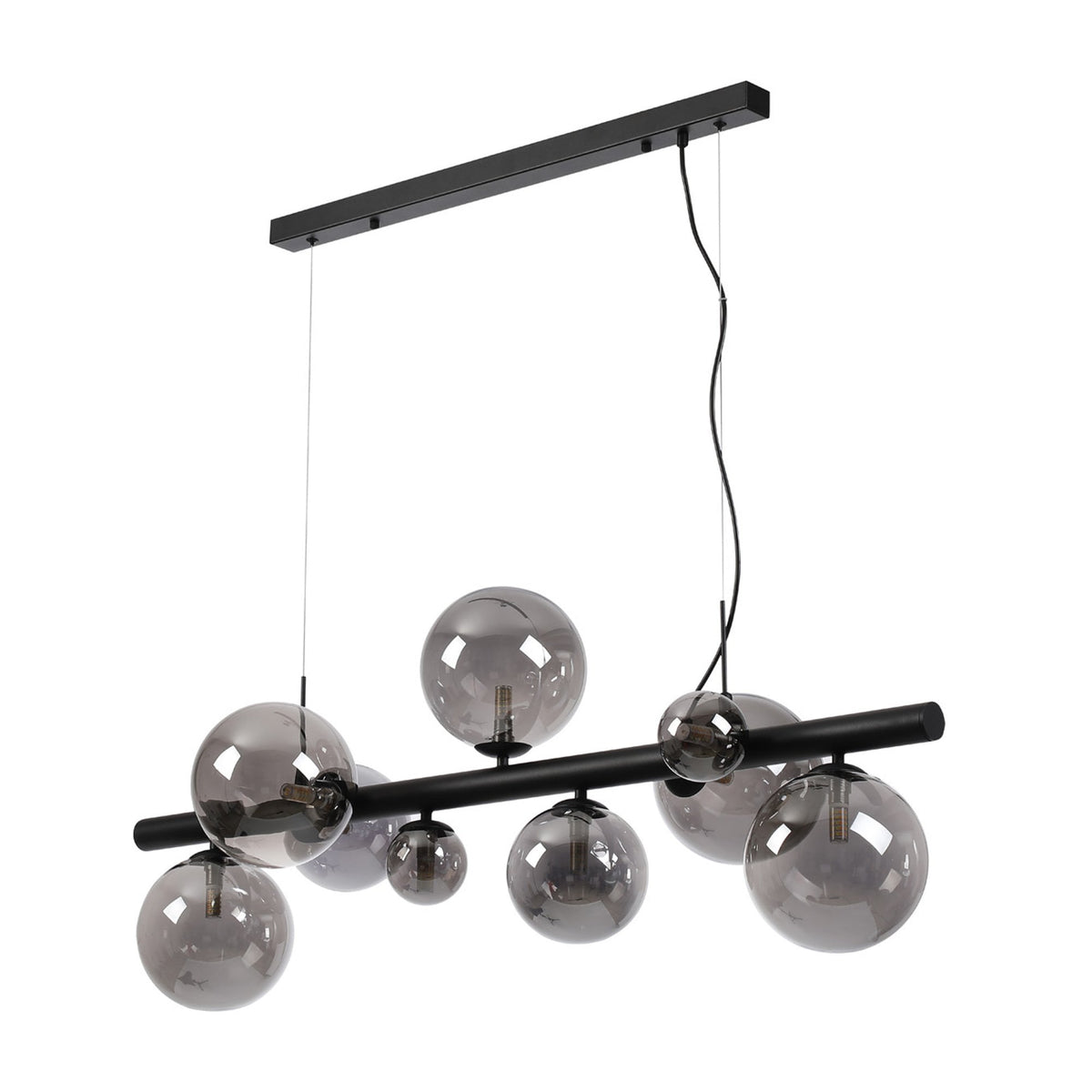 Shute 9lt Linear Pendant in Satin Black & Smoked Plated Glass