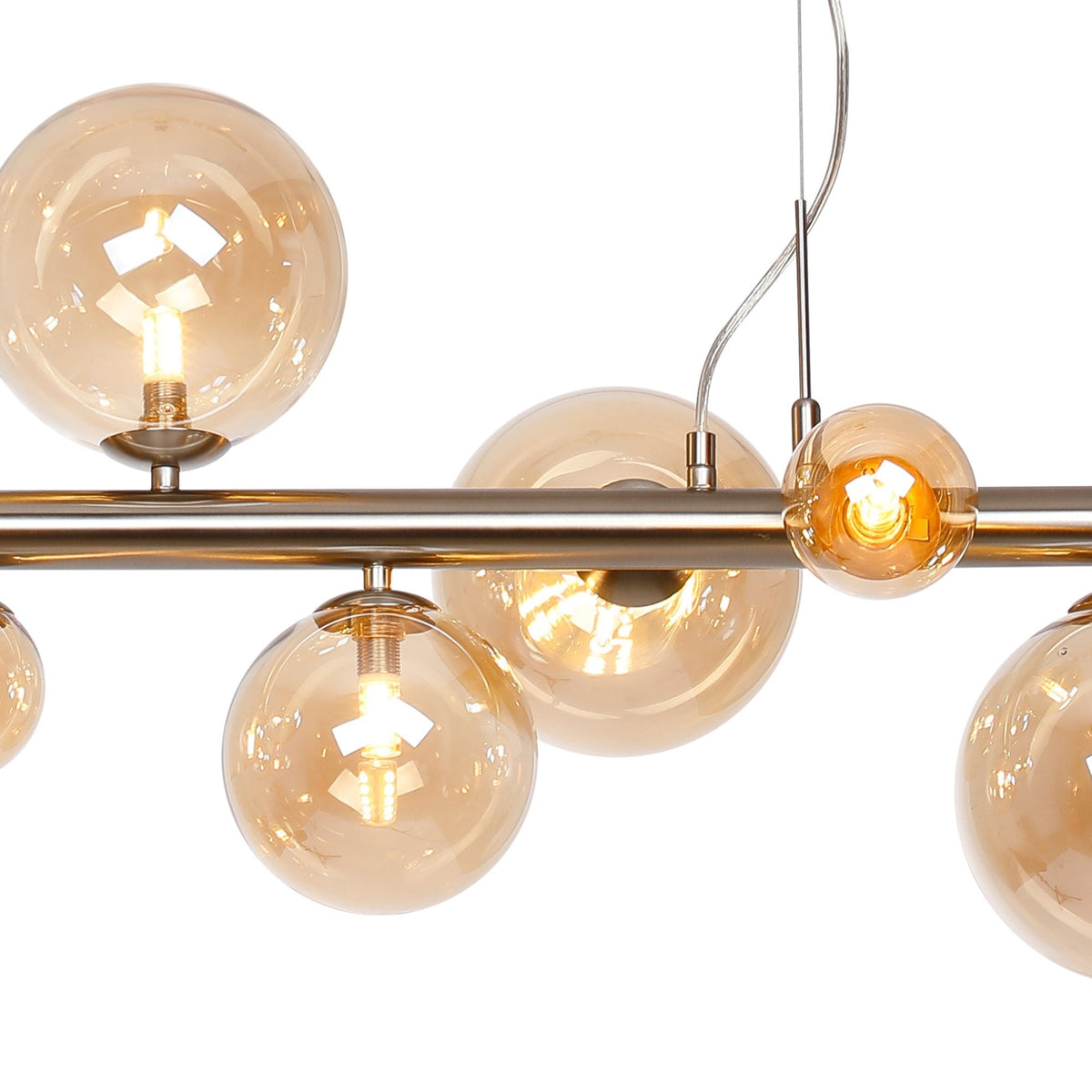 Shute 9lt Linear Pendant in Satin Nickel & Amber Plated Glass