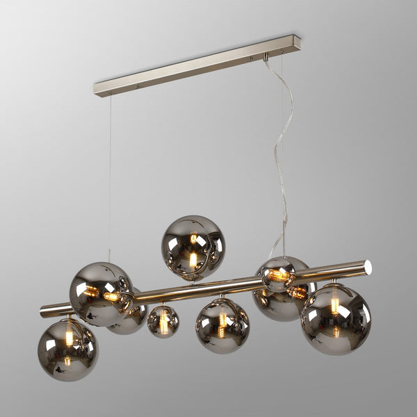 Shute 9lt Linear Pendant in Satin Nickel & Chrome Plated Glass