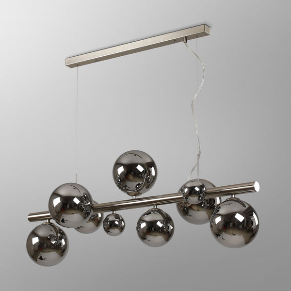 Shute 9lt Linear Pendant in Satin Nickel & Chrome Plated Glass