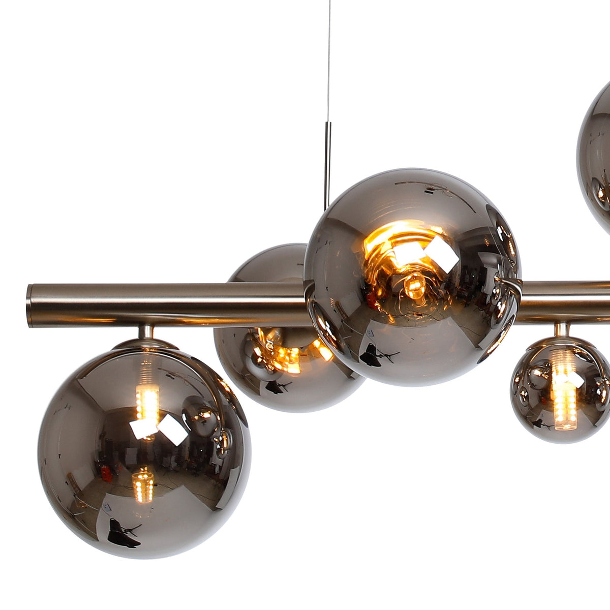 Shute 9lt Linear Pendant in Satin Nickel & Chrome Plated Glass