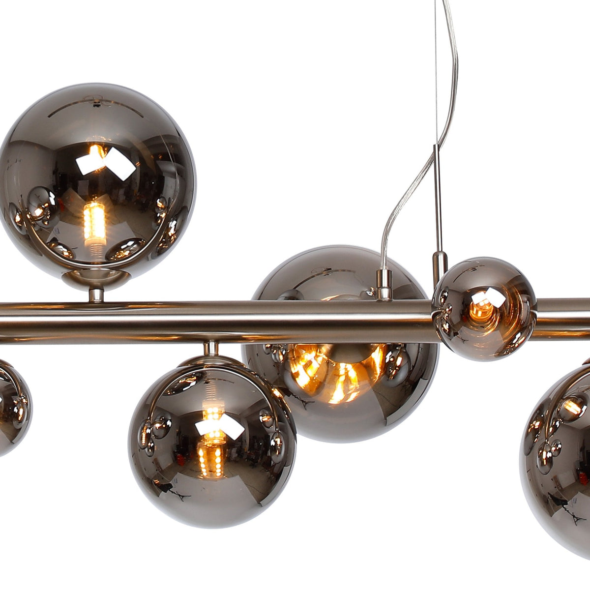 Shute 9lt Linear Pendant in Satin Nickel & Chrome Plated Glass