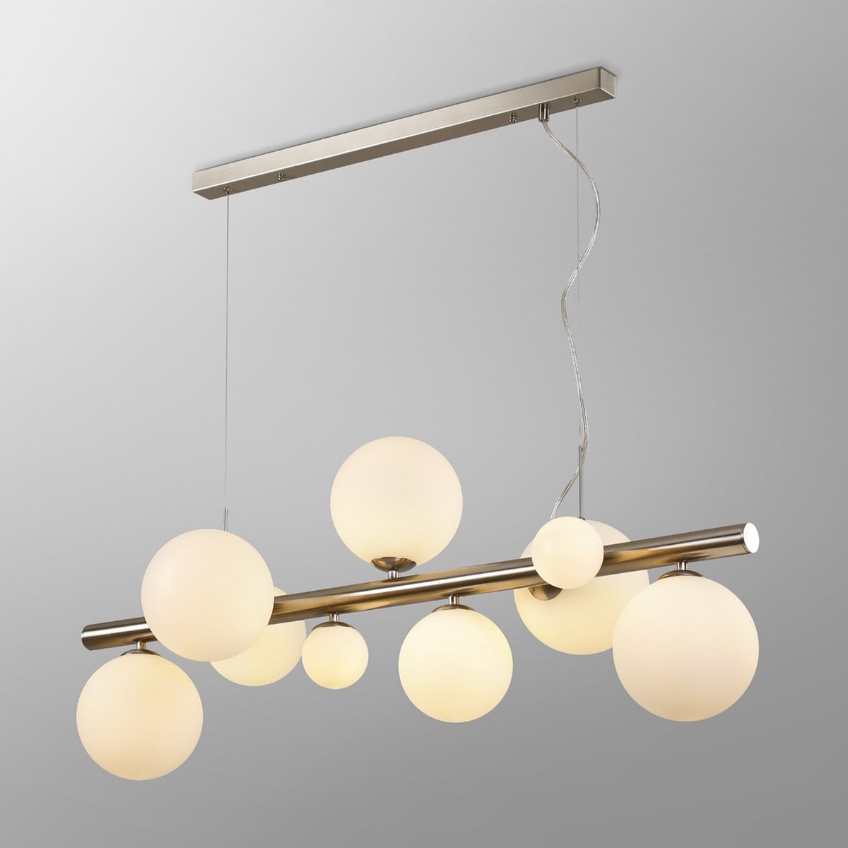 Shute 9lt Linear Pendant Satin Nickel & Opal Glass