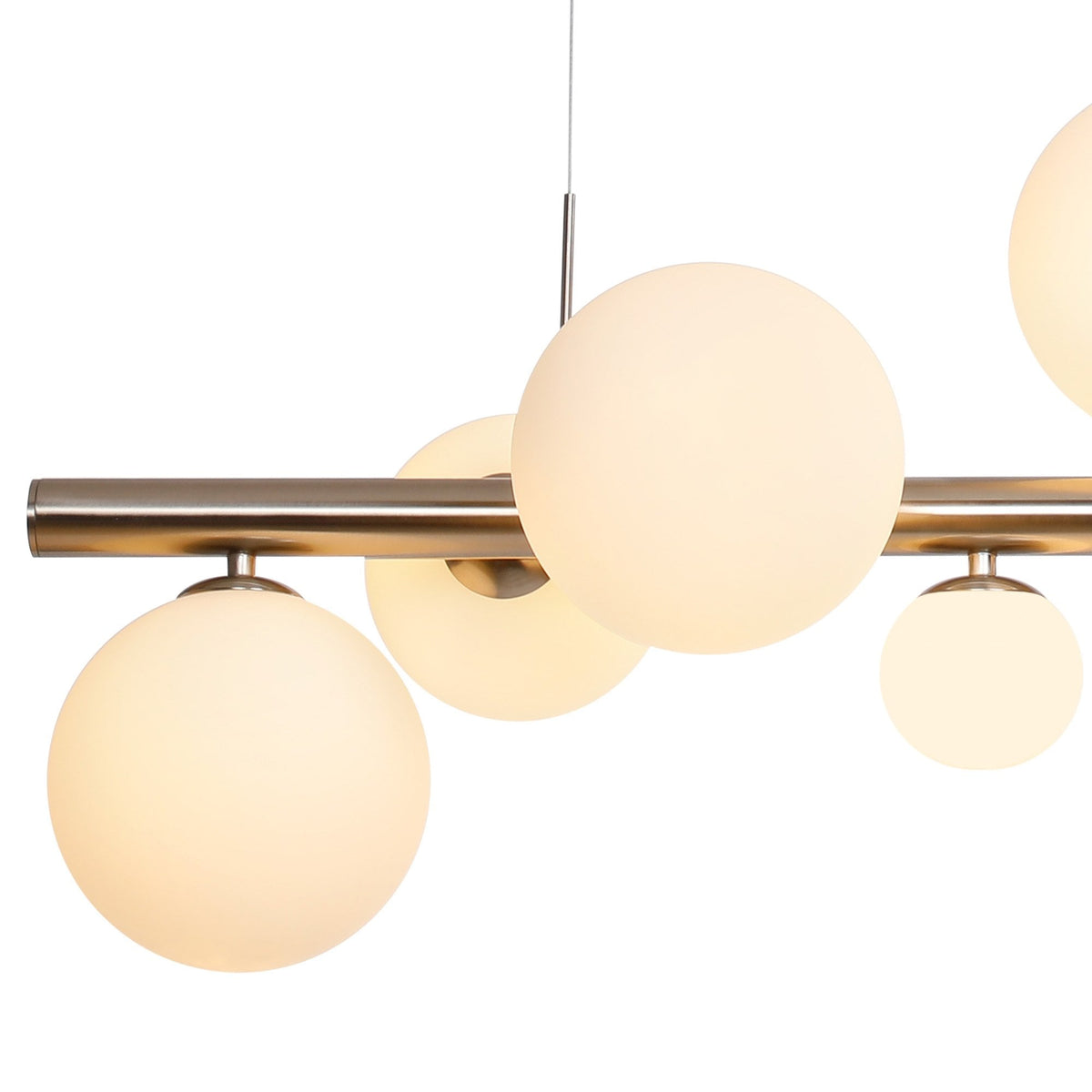 Shute 9lt Linear Pendant in Satin Nickel & Opal Glass