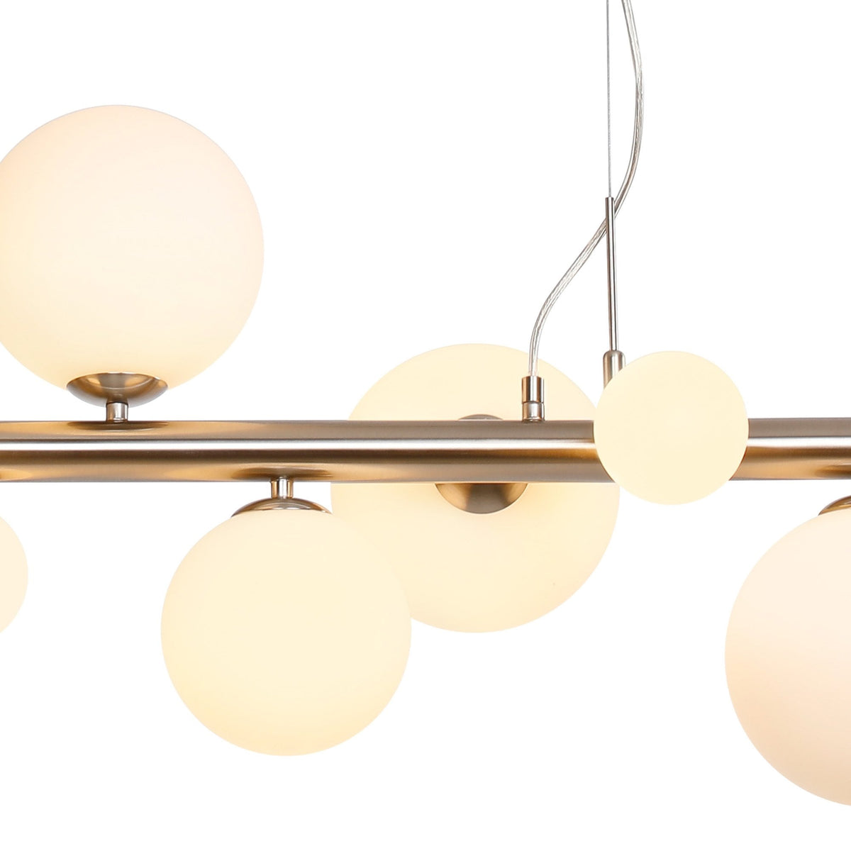 Shute 9lt Linear Pendant in Satin Nickel & Opal Glass