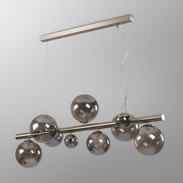 Shute 9lt Linear Pendant in Satin Nickel & Smoked Plated Glass