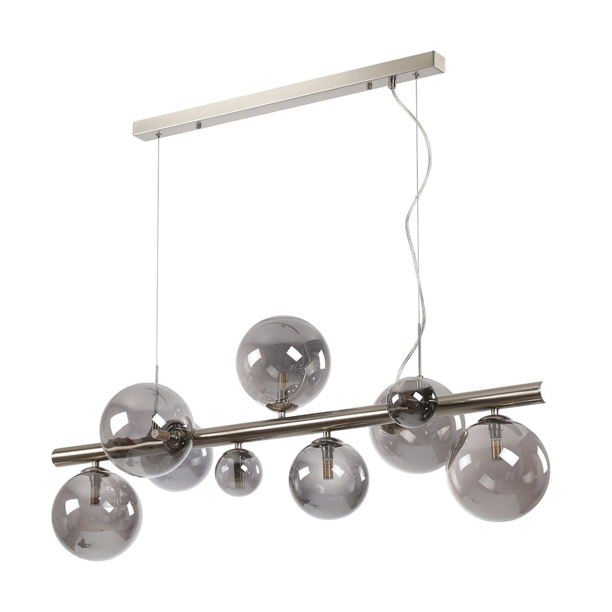 Shute 9lt Linear Pendant in Satin Nickel & Smoked Plated Glass