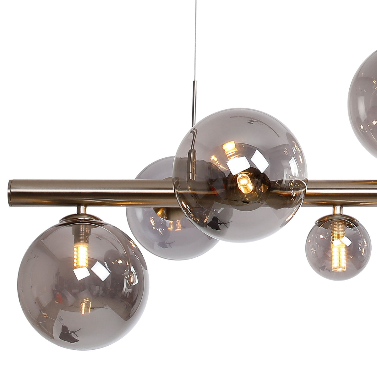 Shute 9lt Linear Pendant in Satin Nickel & Smoked Plated Glass