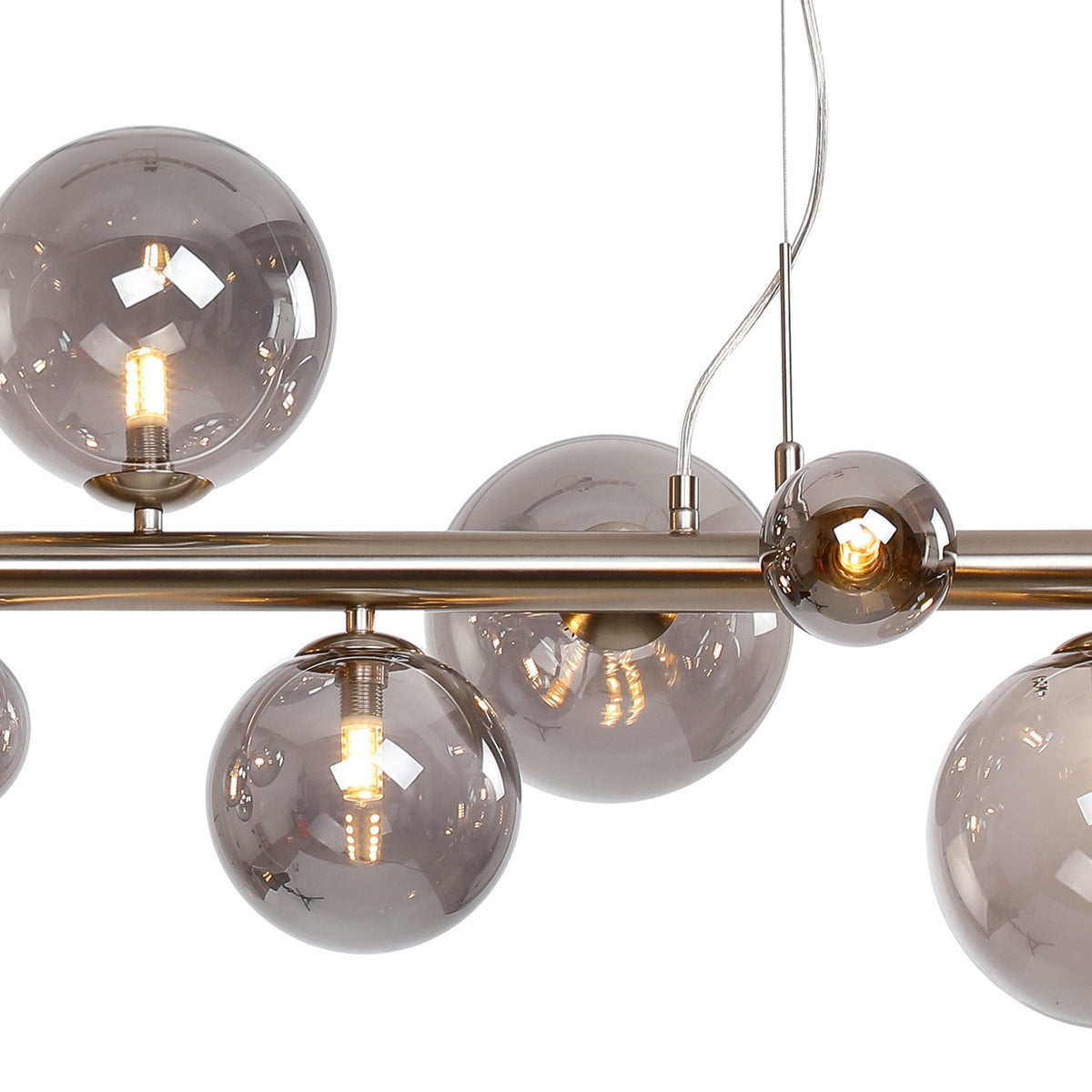 Shute 9lt Linear Pendant in Satin Nickel & Smoked Plated Glass