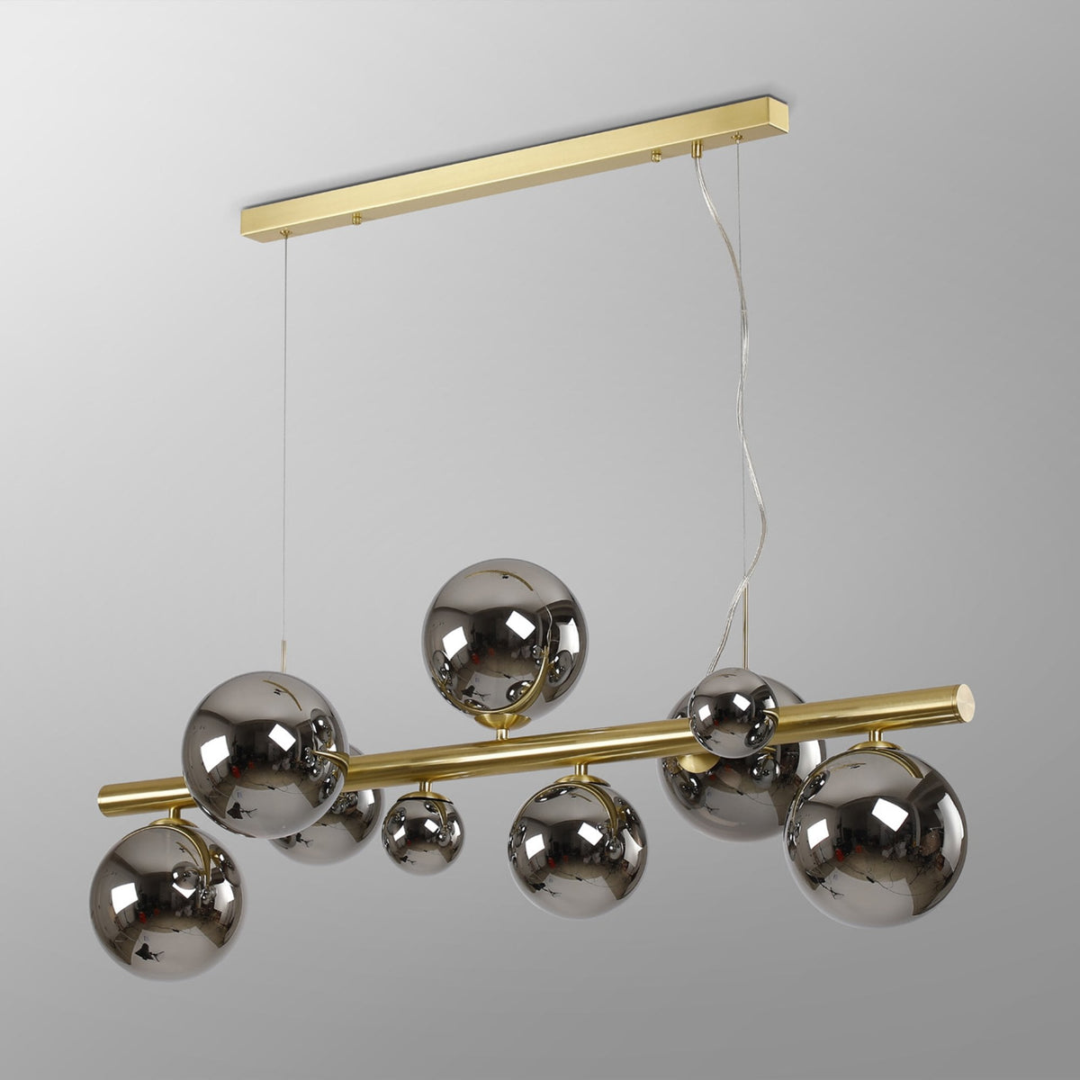 Lumiere Shute 9lt Linear Pendant in Satin Gold & Chrome Plated Glass