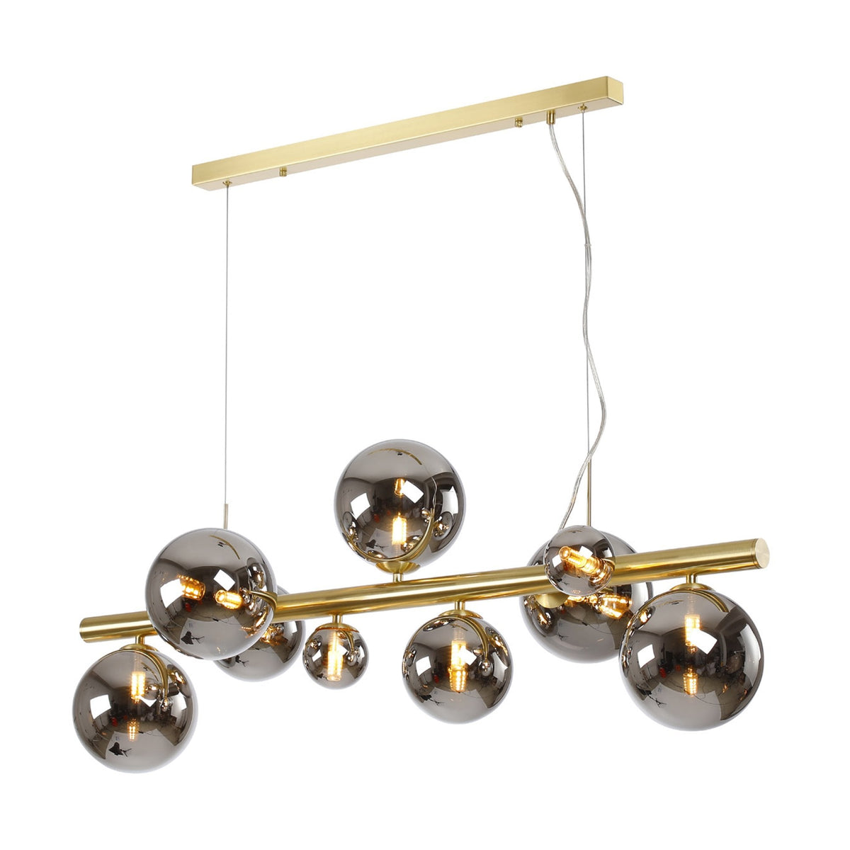Shute 9lt Linear Pendant in Satin Gold & Chrome Plated Glass