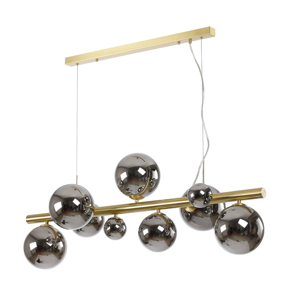 Shute 9lt Linear Pendant in Satin Gold & Chrome Plated Glass