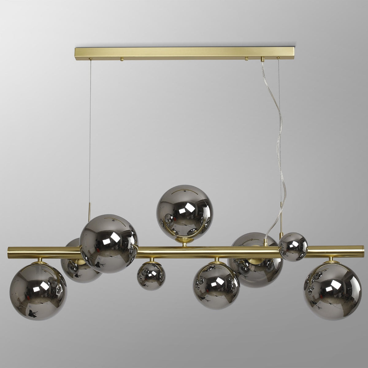 Lumiere Shute 9lt Linear Pendant in Satin Gold & Chrome Plated Glass