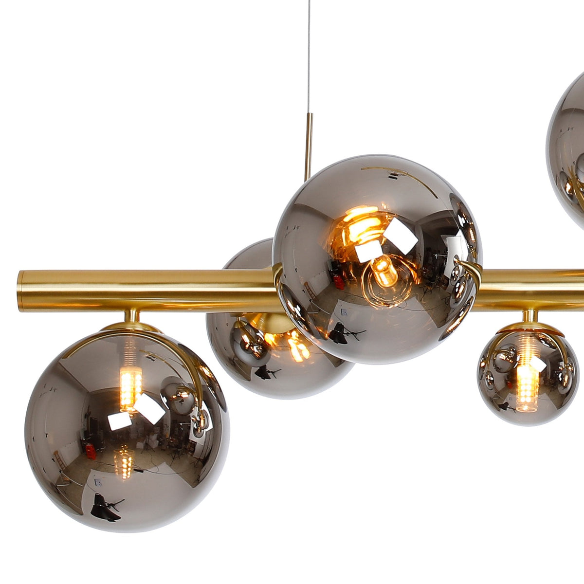 Shute 9lt Linear Pendant in Satin Gold & Chrome Plated Glass