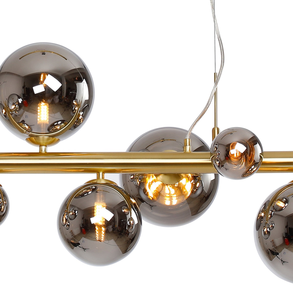 Shute 9lt Linear Pendant in Satin Gold & Chrome Plated Glass