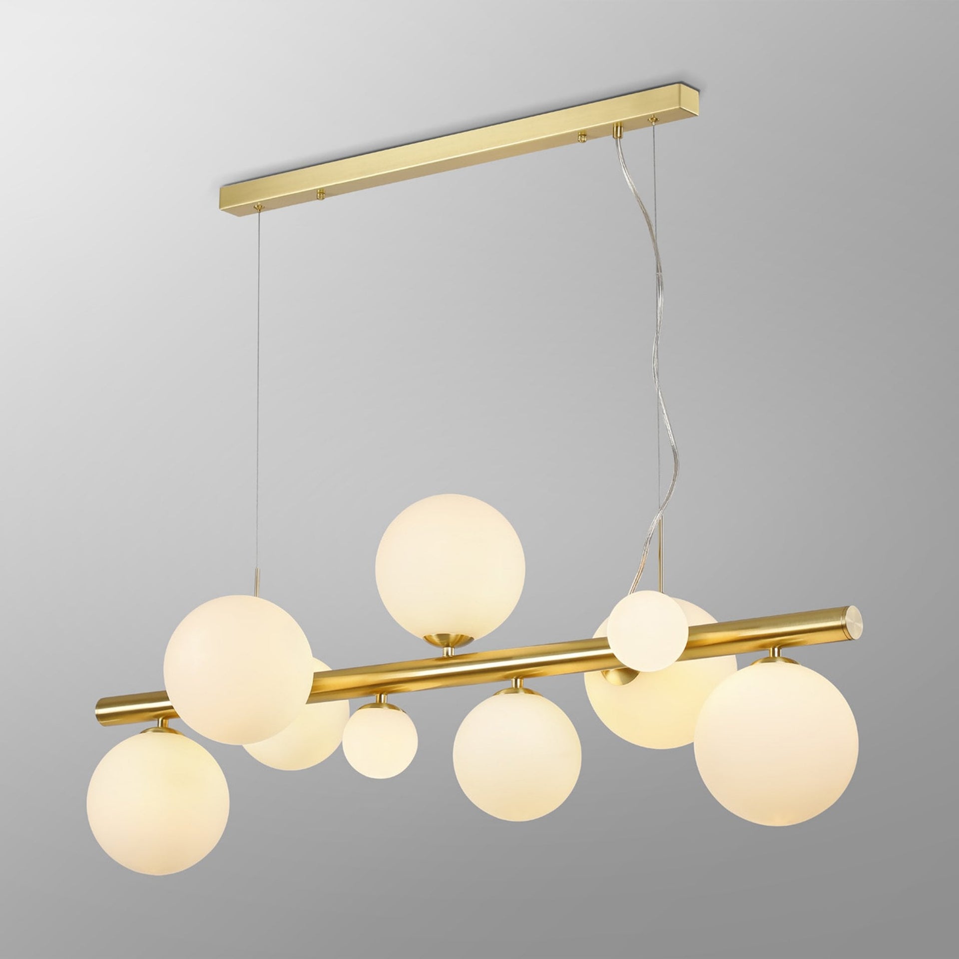 Shute 9lt Linear Pendant Satin & Opal Glass