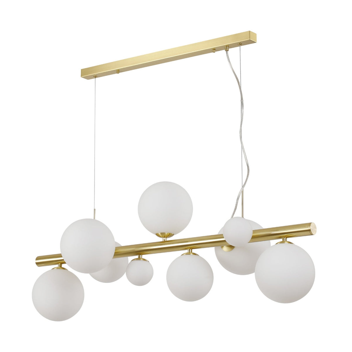 Shute 9lt Linear Pendant in Satin Gold & Opal Glass