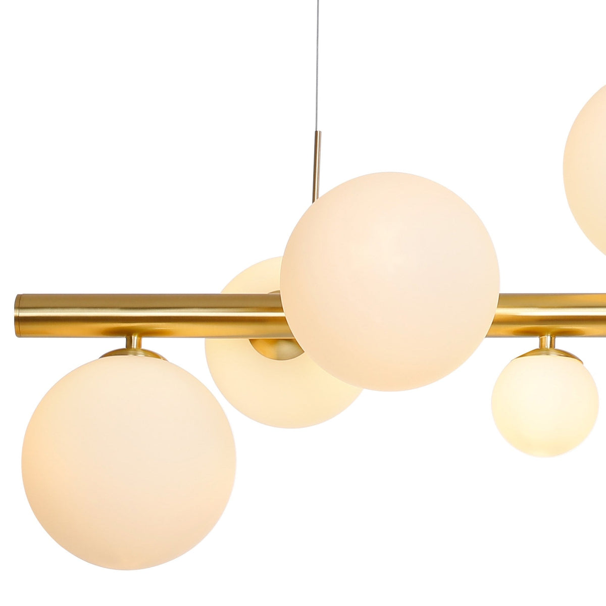 Shute 9lt Linear Pendant in Satin Gold & Opal Glass