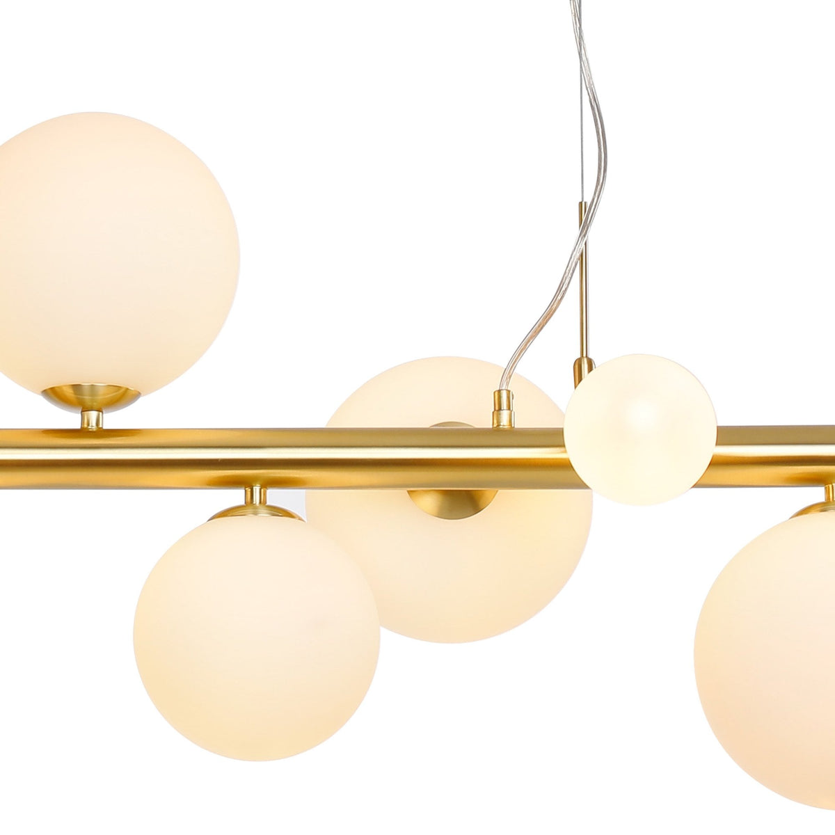 Shute 9lt Linear Pendant in Satin Gold & Opal Glass
