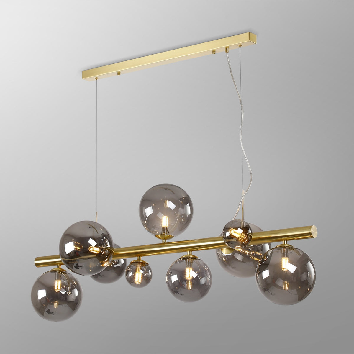 Shute 9lt Linear Pendant Satin & Smoked Plated Glass