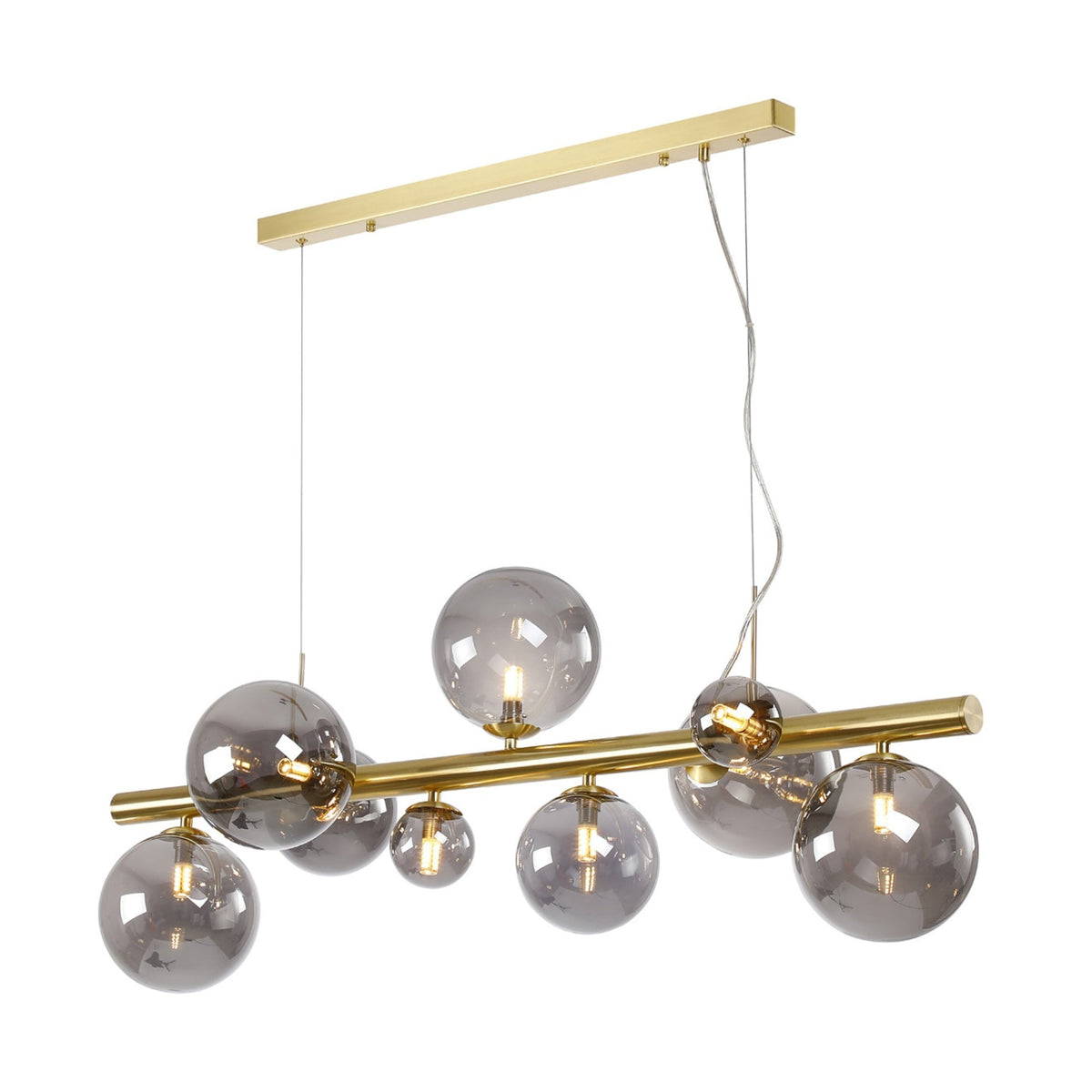 Shute 9lt Linear Pendant in Satin Gold & Smoked Plated Glass