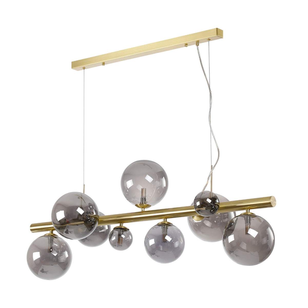 Shute 9lt Linear Pendant in Satin Gold & Smoked Plated Glass