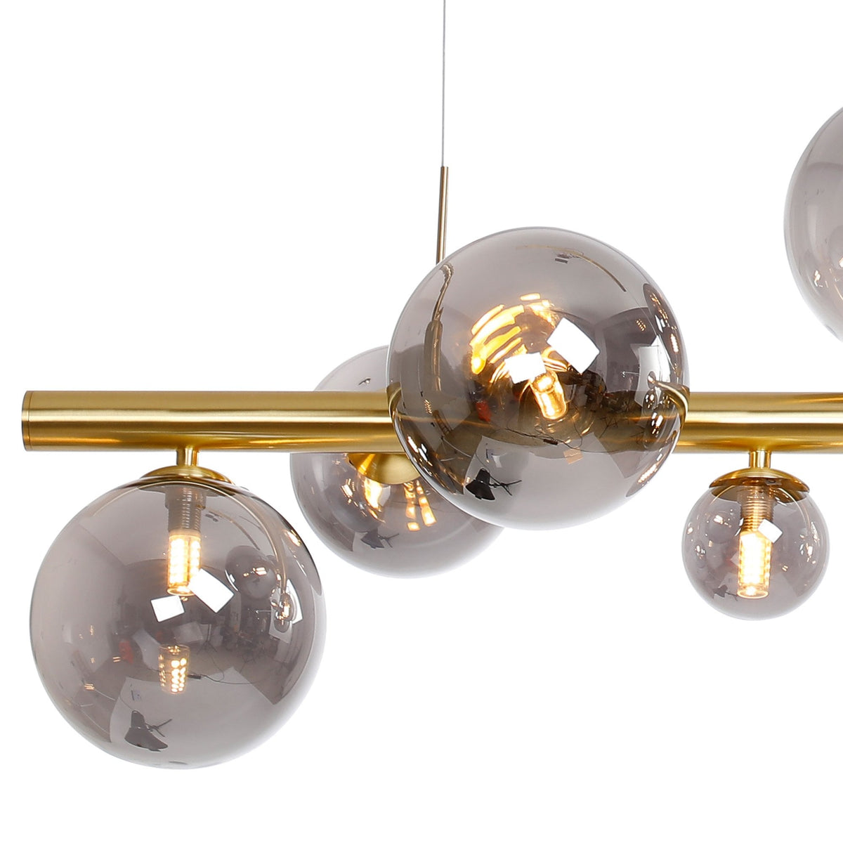 Shute 9lt Linear Pendant in Satin Gold & Smoked Plated Glass