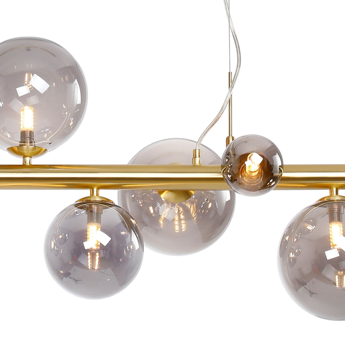 Shute 9lt Linear Pendant in Satin Gold & Smoked Plated Glass