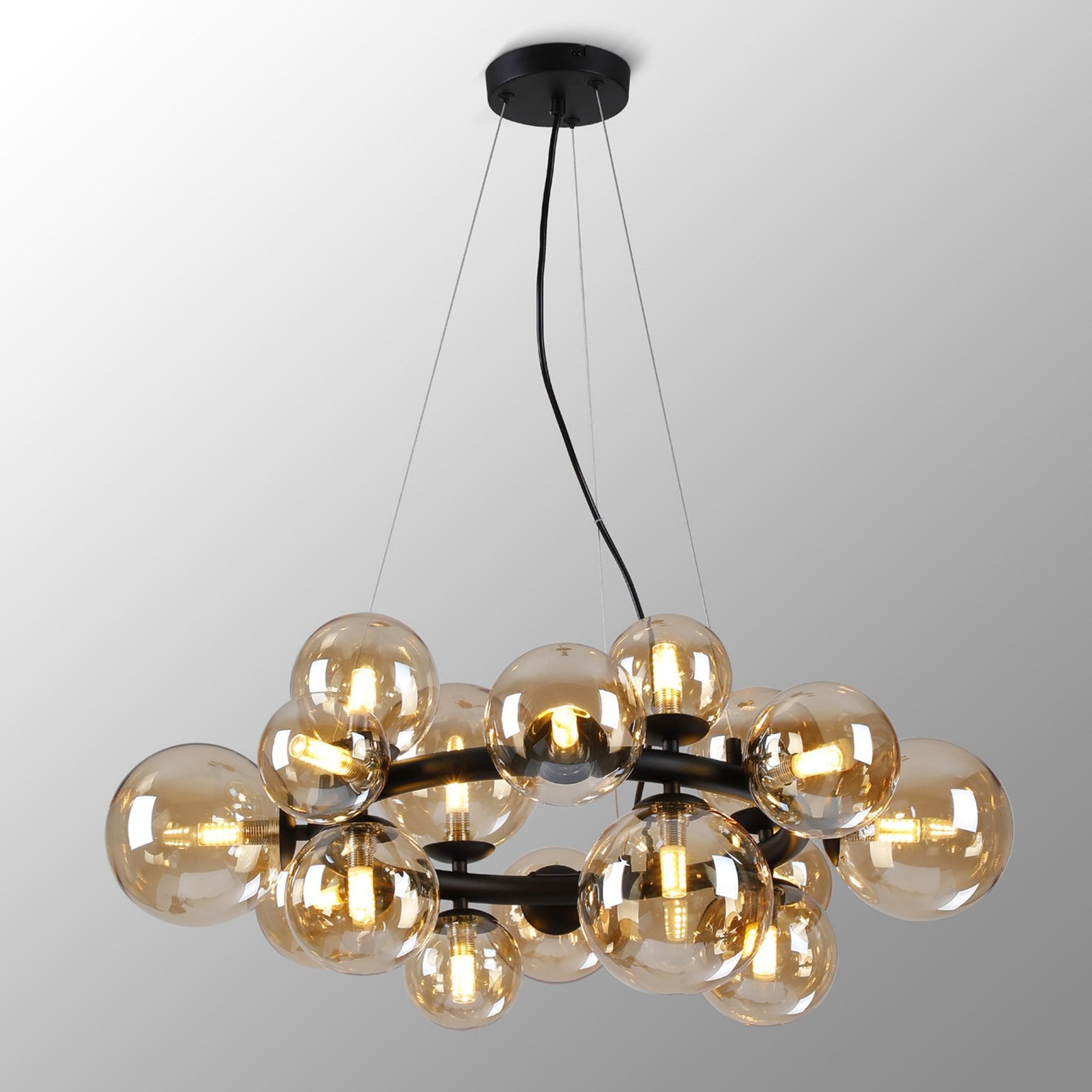 Shute 16lt Circular Pendant Satin & Amber Plated Glass