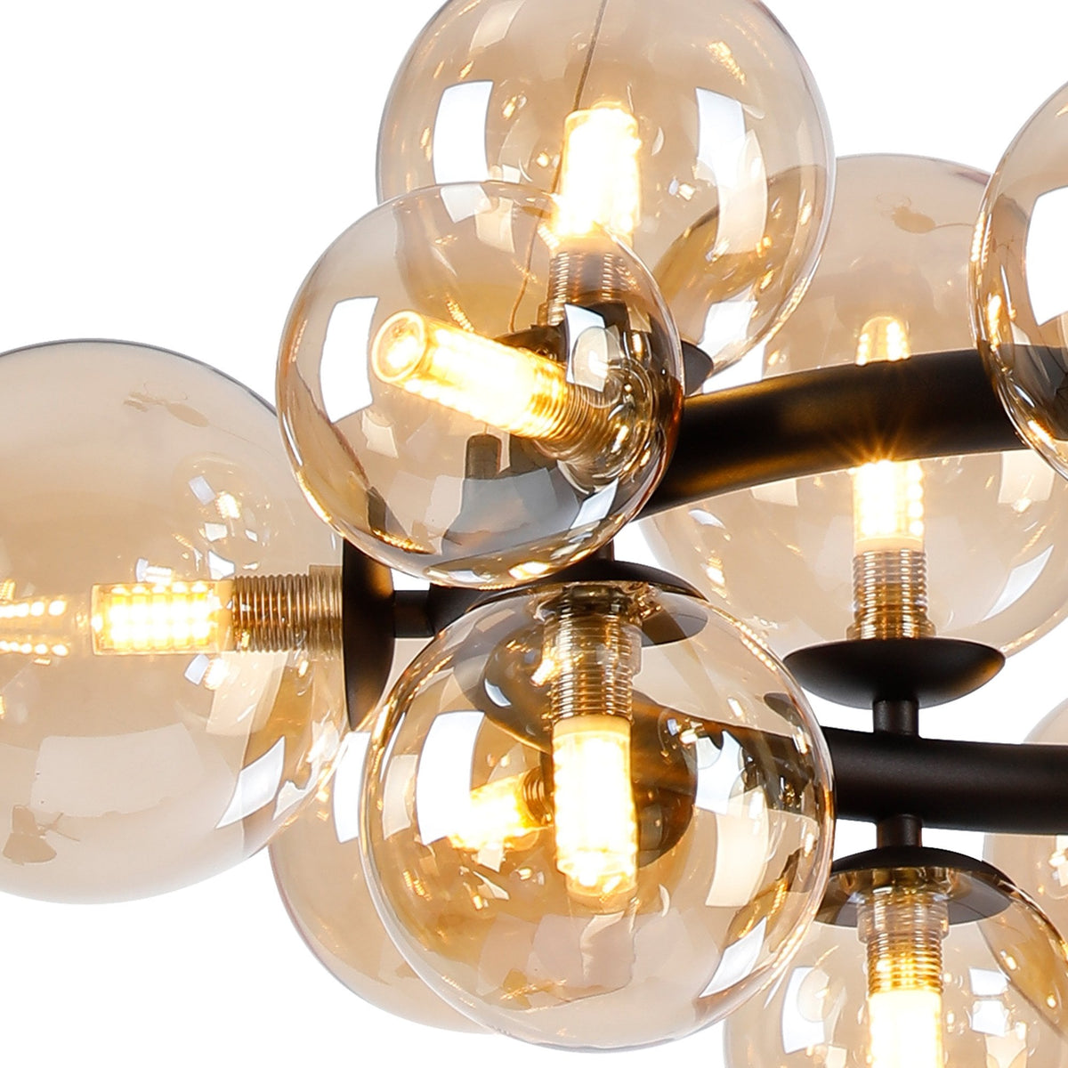 Shute 16lt Circular Pendant in Satin Black & Amber Plated Glass